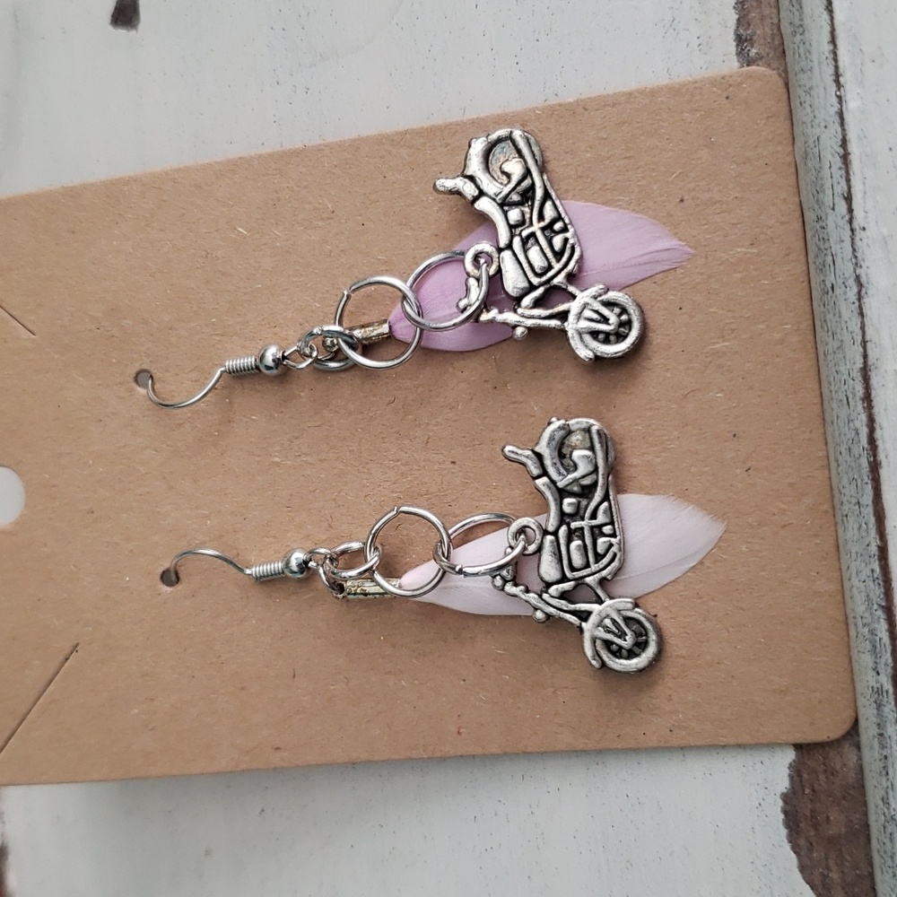 Feather motorcycle earrings